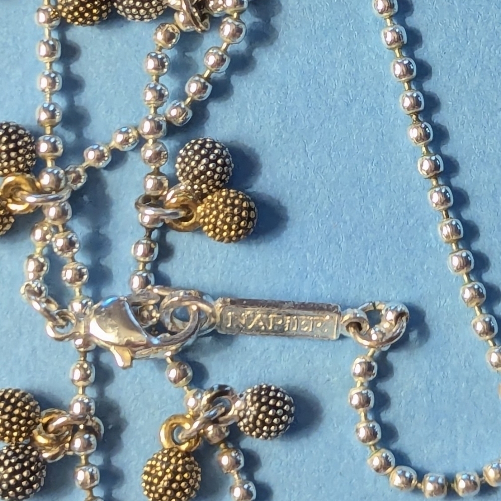 Napier Vintage Necklace Signed silver gold tone textured beads balls